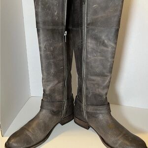 Frye Knee High Riding Boots in Distressed Gray